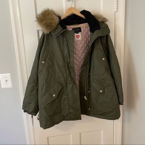Jcrew faux fur olive Primaloft parka